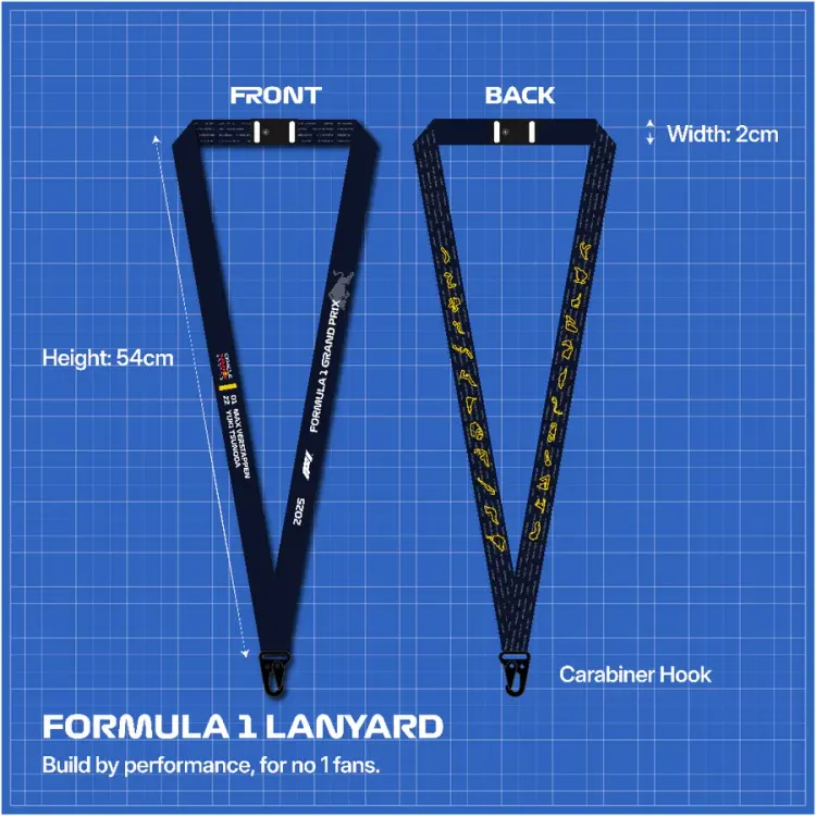 Oracle Redbull Racing Formula 1 Team (Driver Edition) Lanyard - Engineered for performance, Built for Style. A full sublimated lanyard equipped with Safety Clip, Buckle and Hook for convenience. Soft polyester material gentle to skin. Designed with love for Formula 1 fans.
